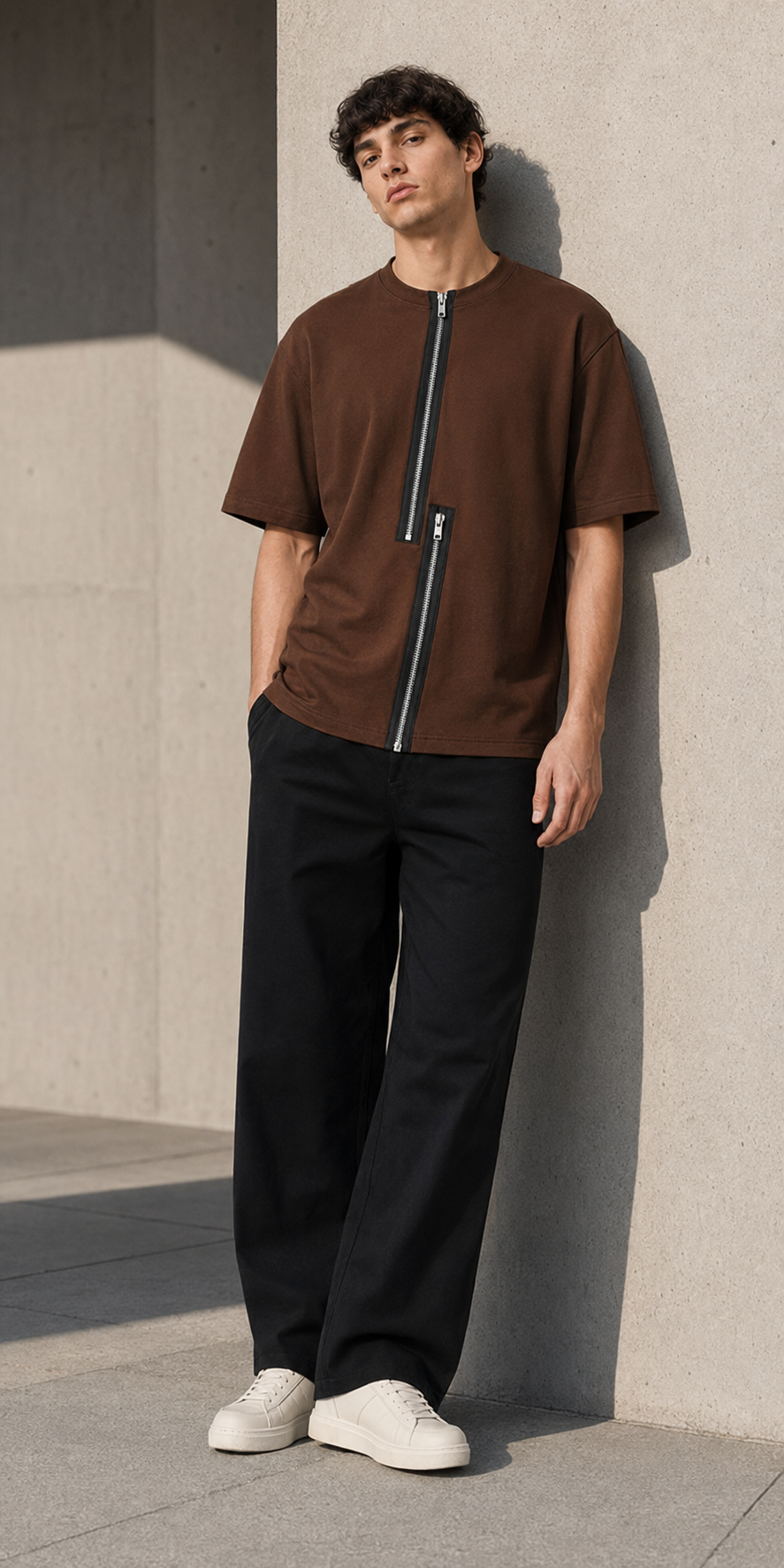 Axis Zip Tee — Coffee Brown