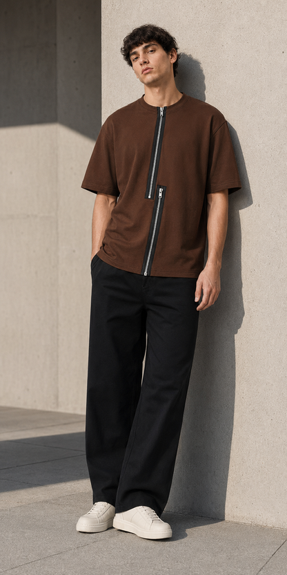 Axis Zip Tee — Coffee Brown