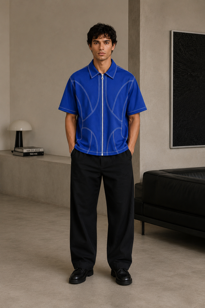 Studio Contour Zip Shirt — Blue