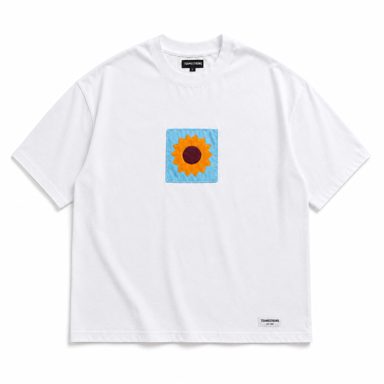Patchwork Tee — Sky Bloom