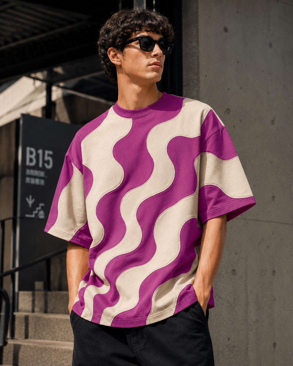Studio Waveform Tee — Purple Potion / Sand