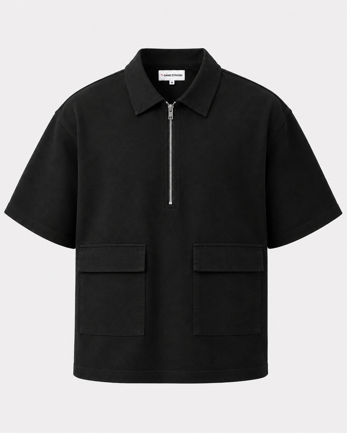 Studio Utility Zip Polo — Black