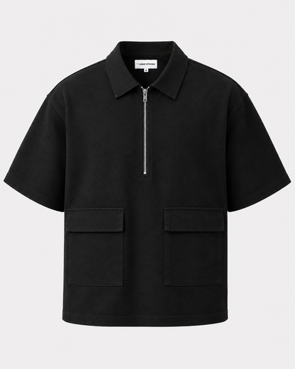 Studio Utility Zip Polo — Black