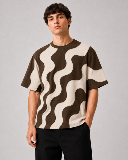 Studio Waveform Tee — Coffee Brown / Sand