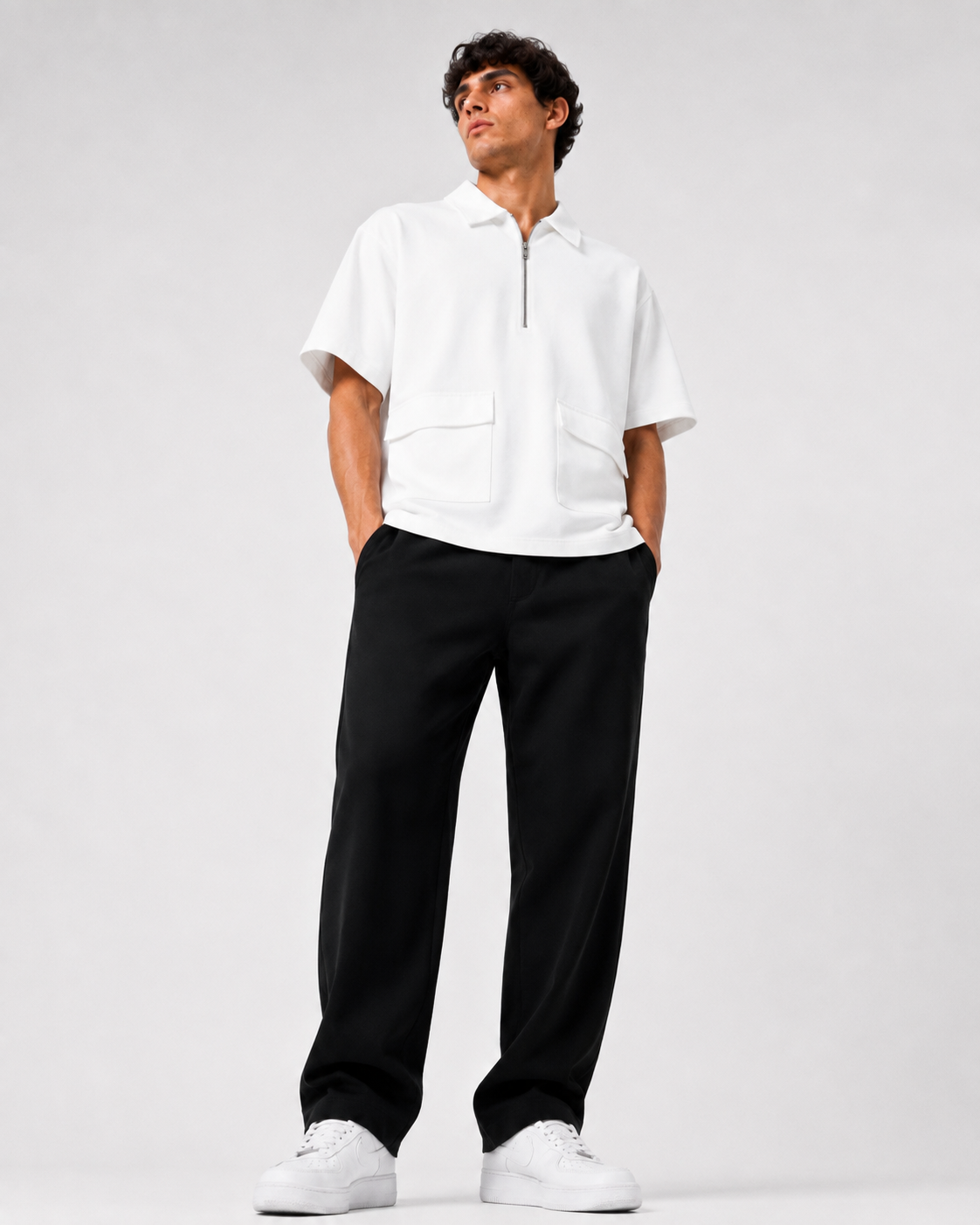 Studio Utility Zip Polo — White