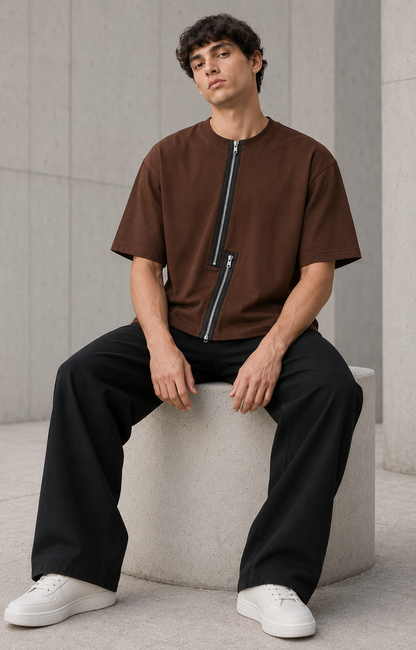 Axis Zip Tee — Coffee Brown