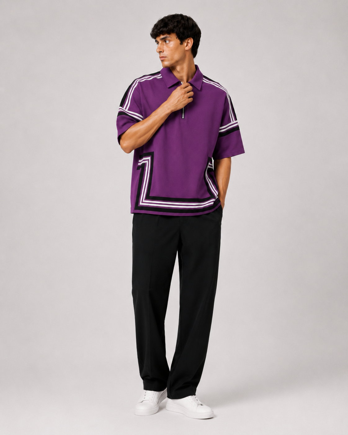 Boundary Zip Polo — Purple Potion