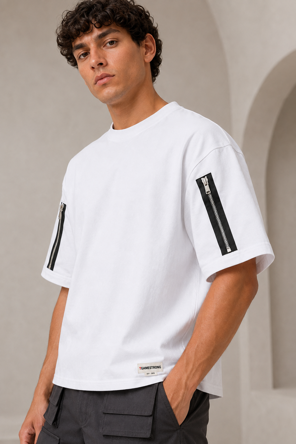 Twin Zip Tee — White
