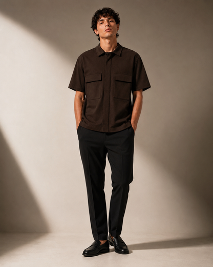 Utility Zip Overshirt - Coffee Brown