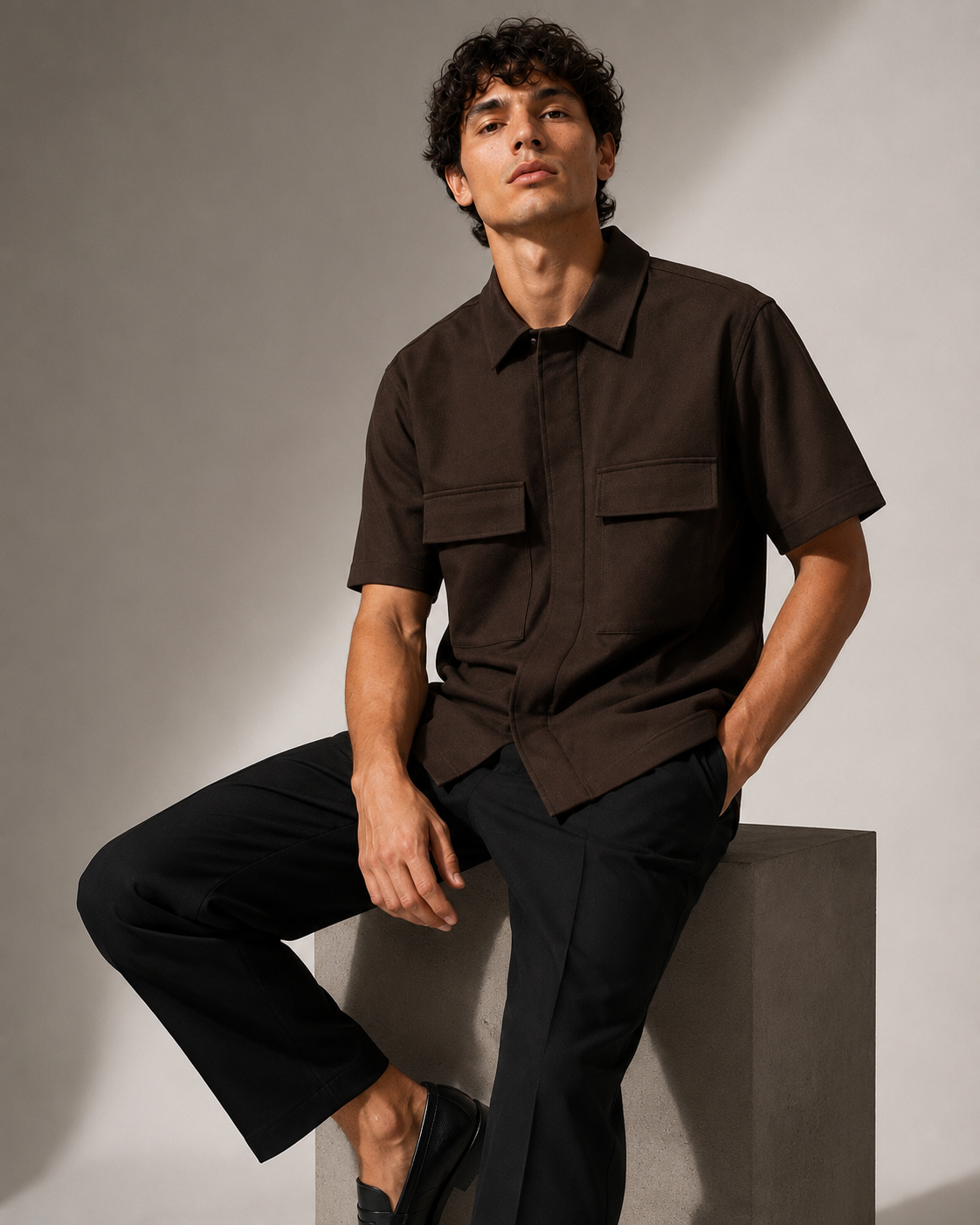 Utility Zip Overshirt - Coffee Brown