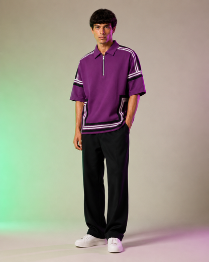 Boundary Zip Polo — Purple Potion