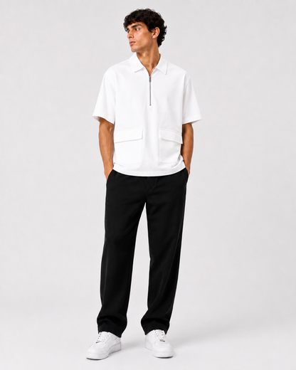 Studio Utility Zip Polo — White