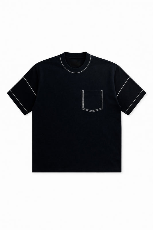 Black Contrast Detailed Tee