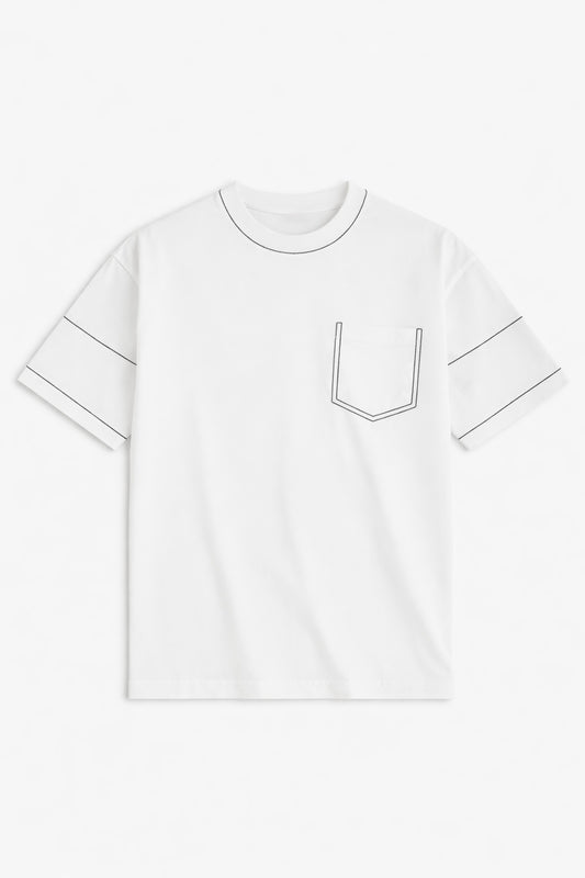 White Contrast Detailed Tee