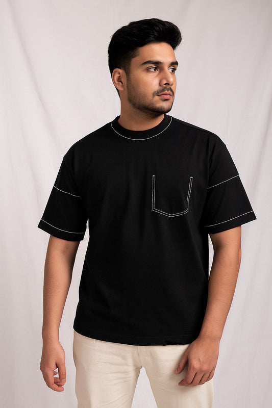 Black Contrast Detailed Tee