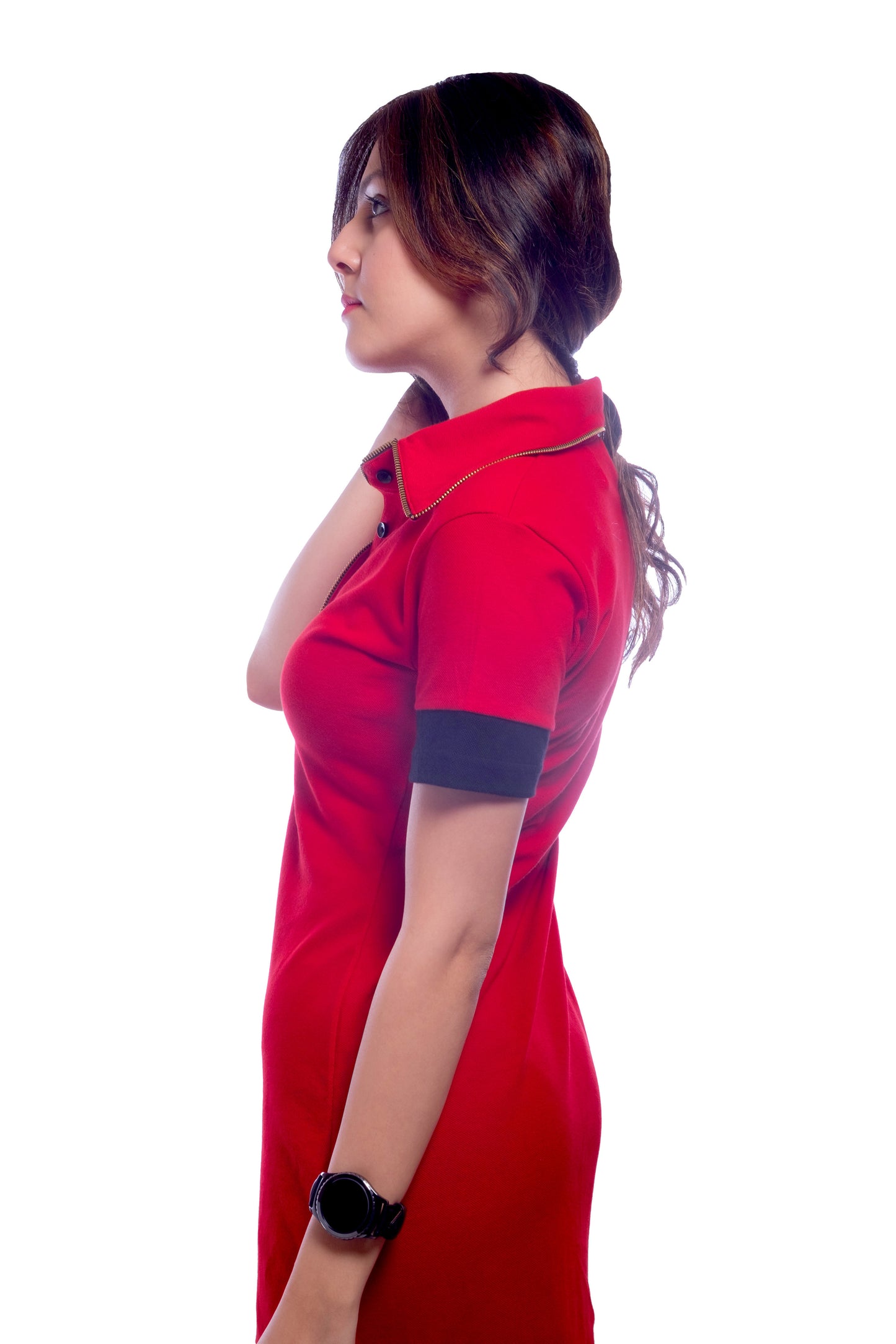 Red Zip Detail polo Dress