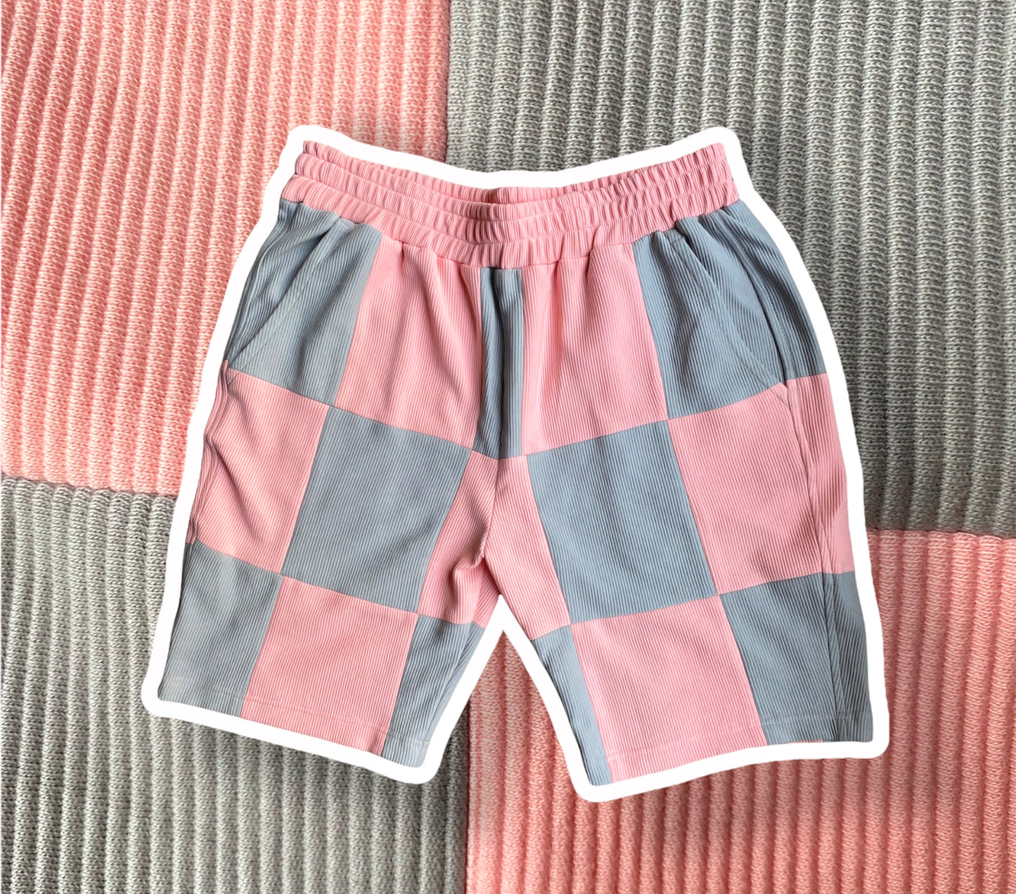 Pink and Grey Ribbed shorts